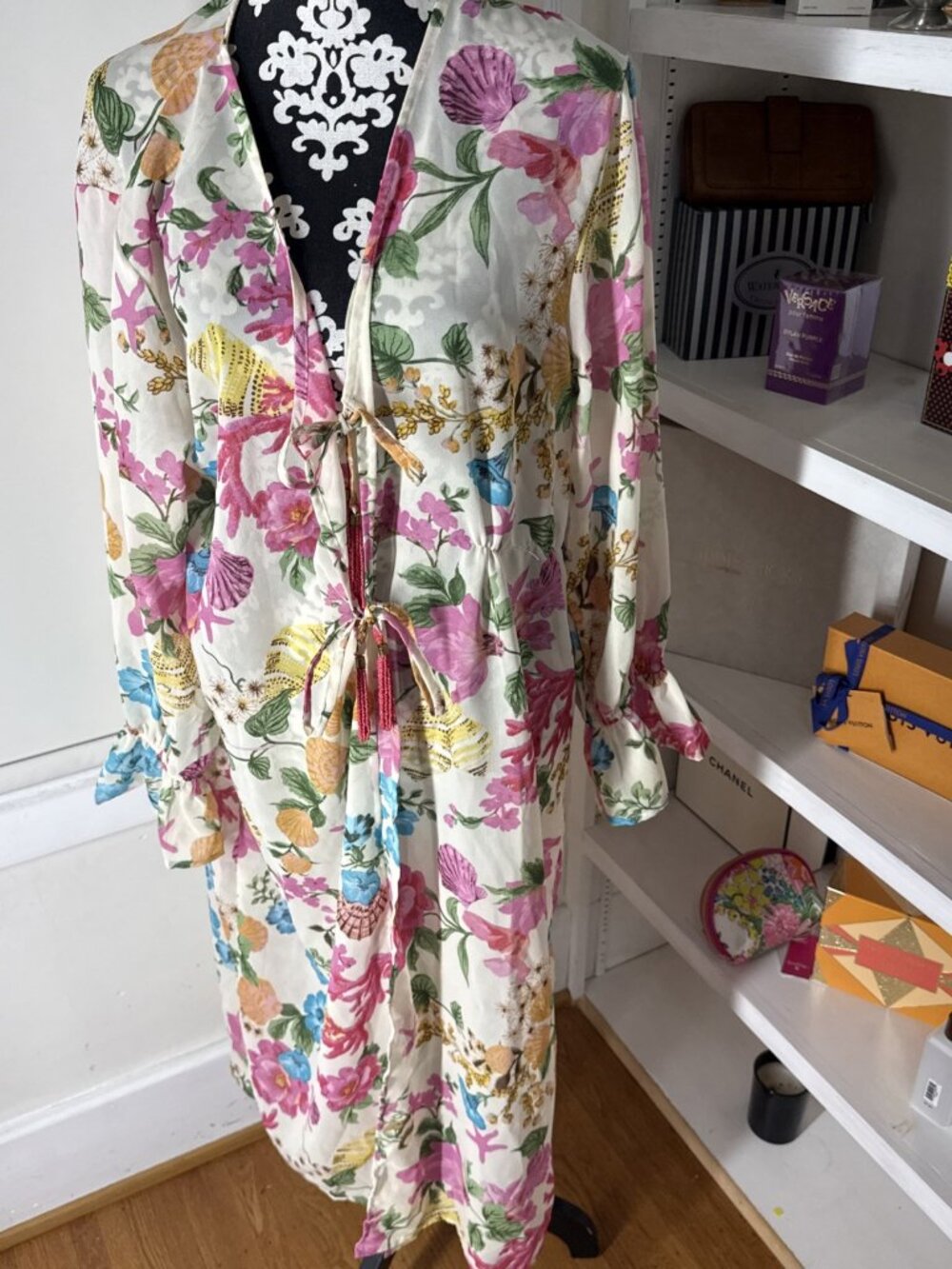 True Destinations Cover Up Wrap Dress Womens Large Colorful Abstract Boho Resort